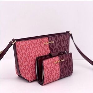 Michael Kors Jet Set Small Two-Tone Logo Crossbody Bag and Wallet Set